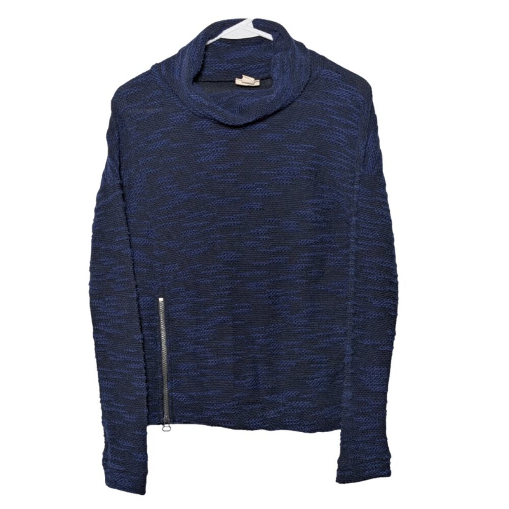 Converse Women's Grunge Punk Front Zip Turtleneck Sweater, Black Blue, Small